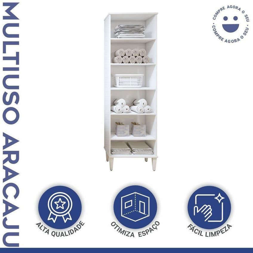 Armário Multiuso Aracaju 5 Prateleiras MDF-MDP 60cm Branco Kaiki Móveis - imagem 3
