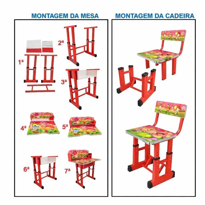 Conjunto Mesa E Cadeira Infantil Ajustável 3 Níveis Com Prateleira Rosa Yeet - imagem 5