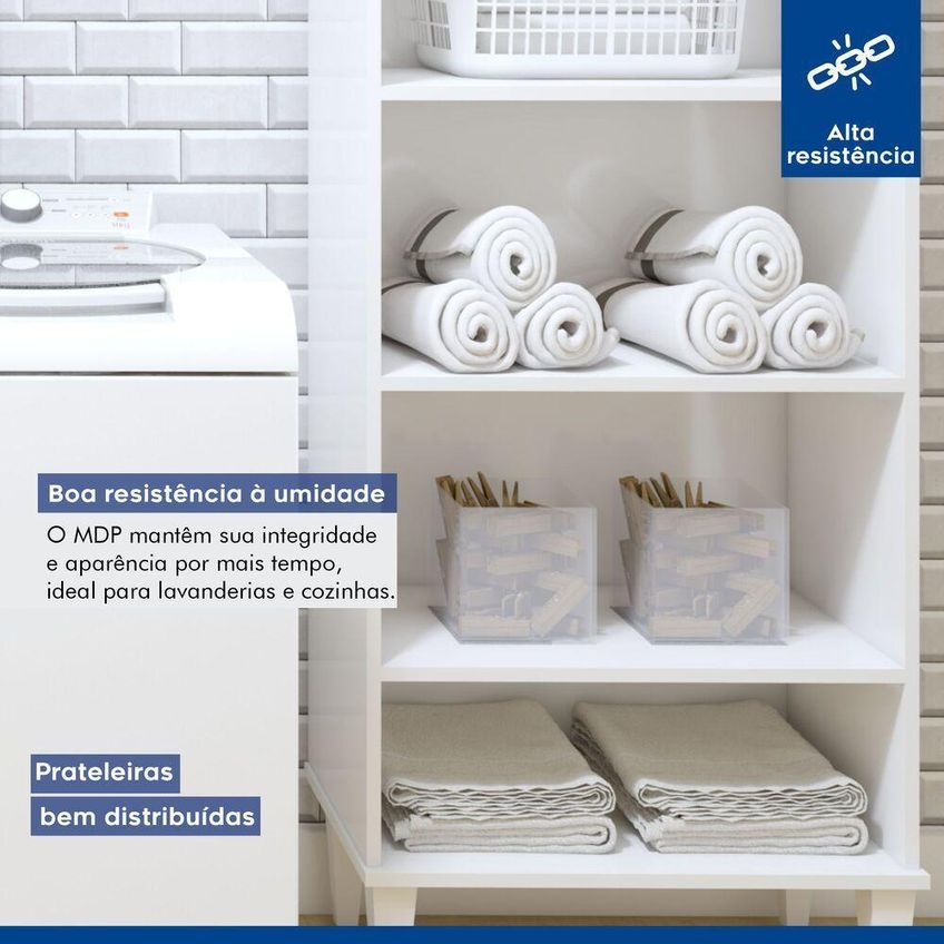 Armário Multiuso Aracaju 5 Prateleiras MDF-MDP 60cm Branco Kaiki Móveis - imagem 4