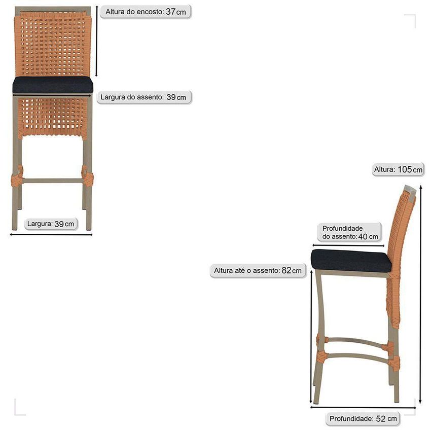 Kit 8 Banquetas Roma Alumínio Assento Em Tecido Fixo Com Encosto Fendi Trama Original - imagem 3