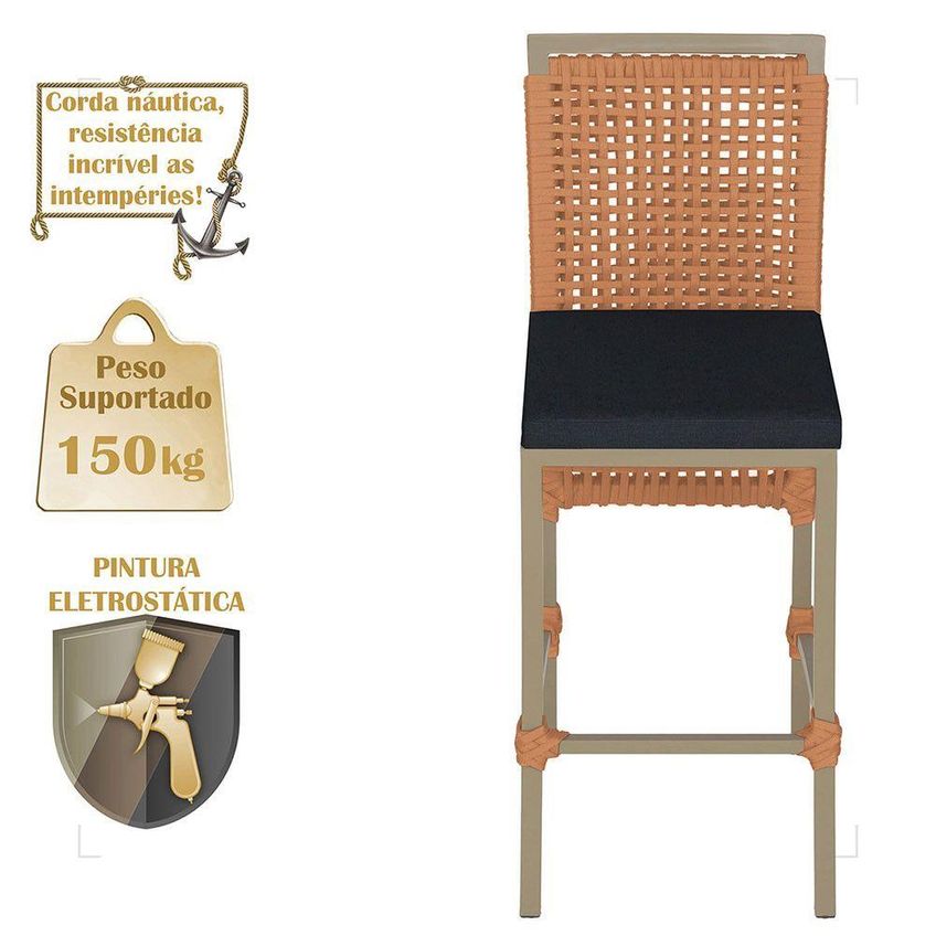 Kit 8 Banquetas Roma Alumínio Assento Em Tecido Fixo Com Encosto Fendi Trama Original - imagem 4