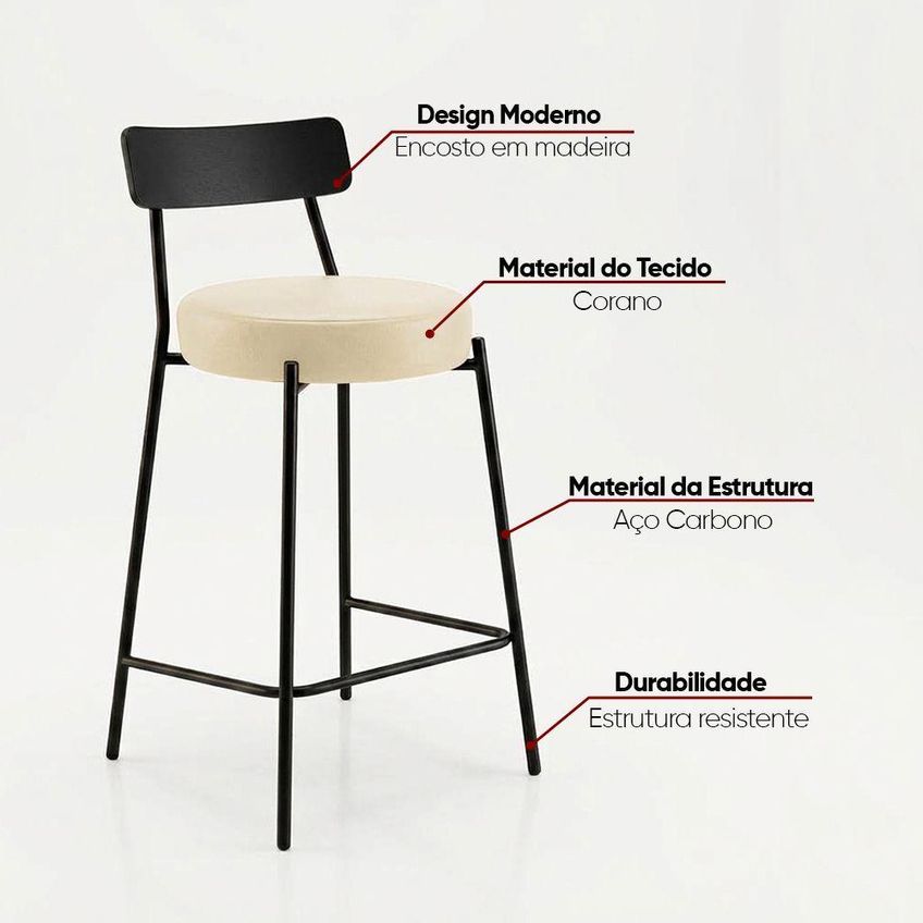 Banqueta Londrina Pu D03 Assento Pu Base Fixa Com Encosto Fixo Bege D'rossi - imagem 3