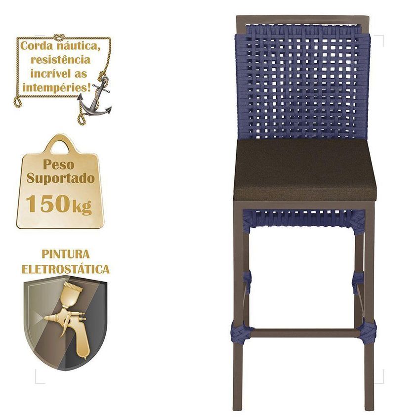 Kit 8 Banquetas Roma Alumínio Assento Em Tecido Encosto Fixo Marrom Trama Original - imagem 4