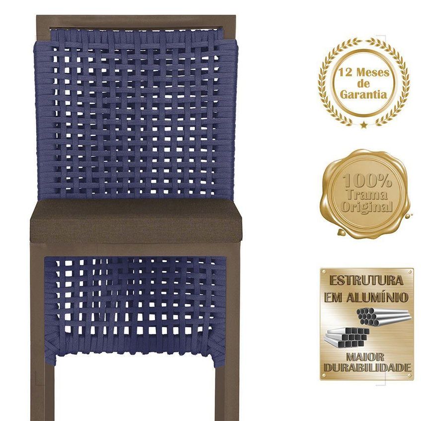 Kit 8 Banquetas Roma Alumínio Assento Em Tecido Encosto Fixo Marrom Trama Original - imagem 5