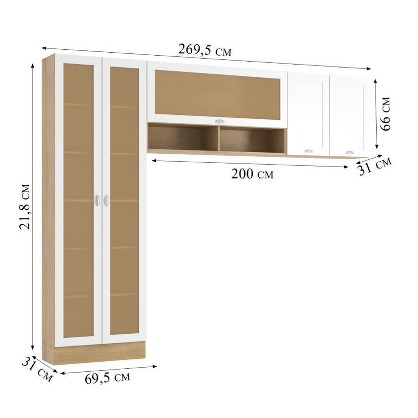 Armário De Cozinha Completo Denver 3 Módulos MDF Branco Ditália Móveis - imagem 3