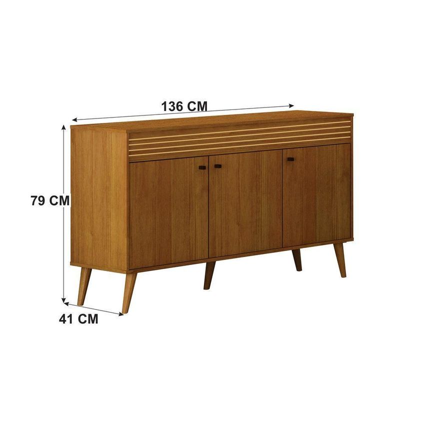 Buffet Jade Gold 3 Portas 3 Prateleiras MDF Pés Inclinados Cinamomo Leifer Móveis - imagem 3