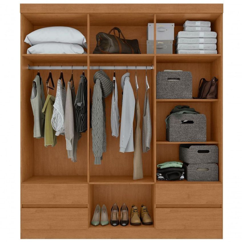 Guarda Roupa Casal Zeus 6 Portas De Bater 4 Gavetas MDP Amendoa Clean Móveis Lopas - imagem 3