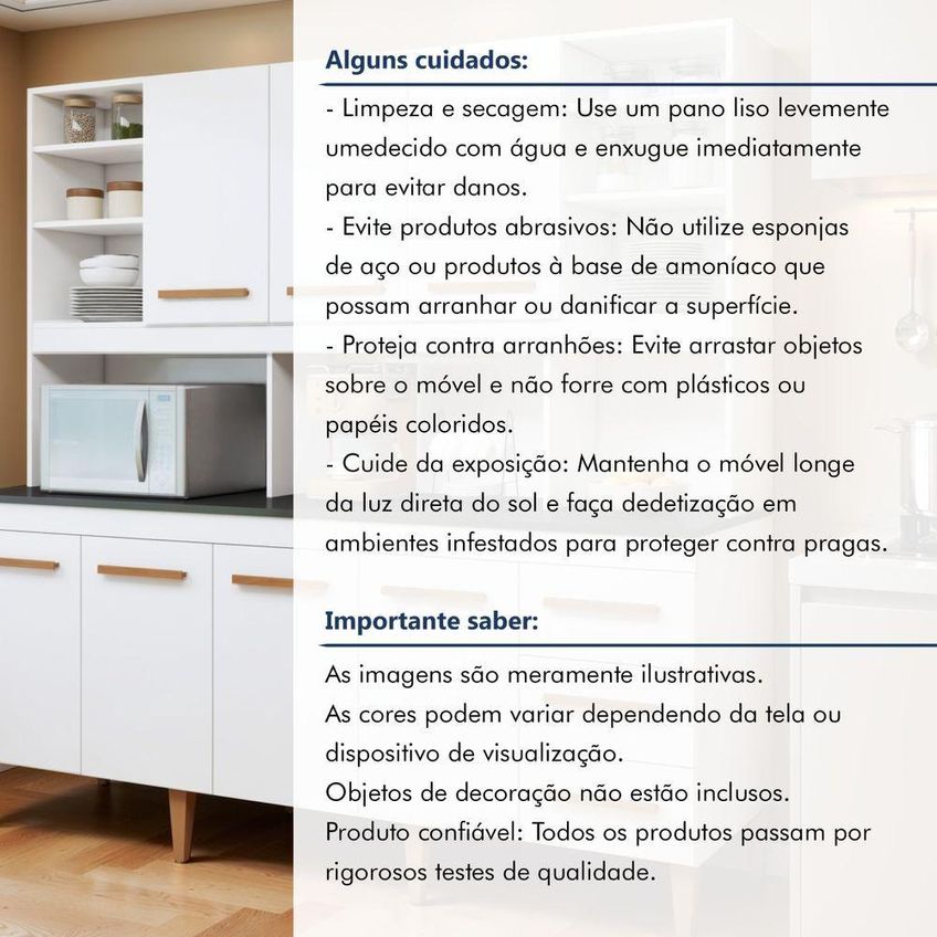 Cozinha Compacta Atenas 7 Portas 3 Gavetas MDP 201cm Branca Kaiki Móveis - imagem 4