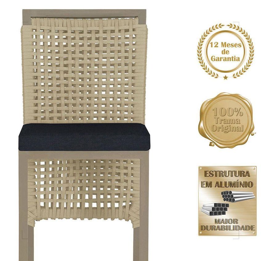 Kit 6 Banquetas Roma Alumínio Tecido Com Encosto Fixo Fendi Trama Original - imagem 2