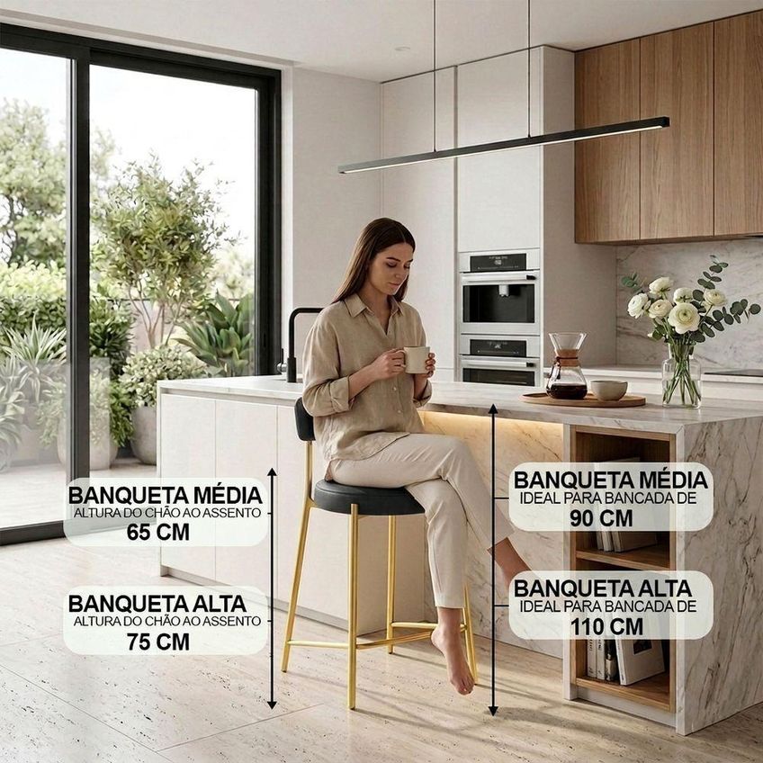 Banqueta Alta Londres Pu Encosto Industrial Base Fixa Preta D'rossi - imagem 4