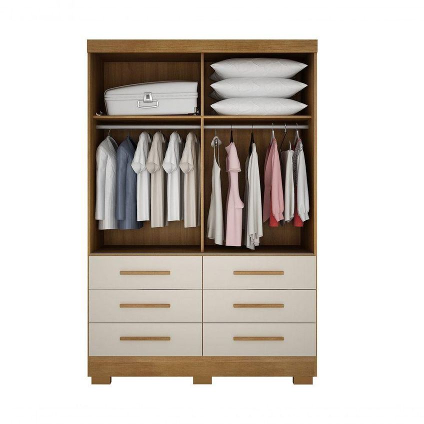 Guarda Roupa Solteiro Buriti 2 Portas De Correr 6 Gavetas Mdp Com Espelho Cumaru-fendi Móveis Novo - imagem 2