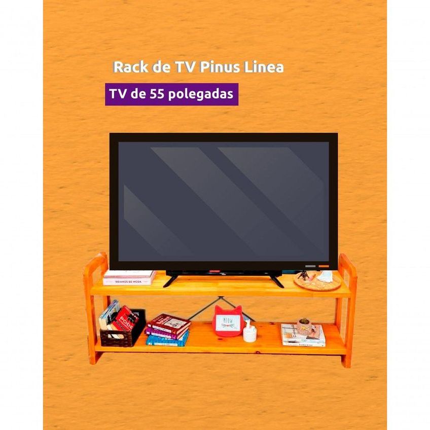 Rack TV Linea de Madeira Pinus 141,5cm com 3 Gavetas Branco e Nozes Artfactory Design - imagem 4