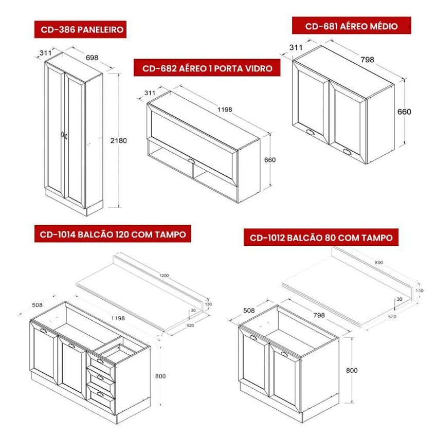 Cozinha Compacta Denver 7 Portas 3 Gavetas MDF MDP Branco Ditália Móveis - imagem 4
