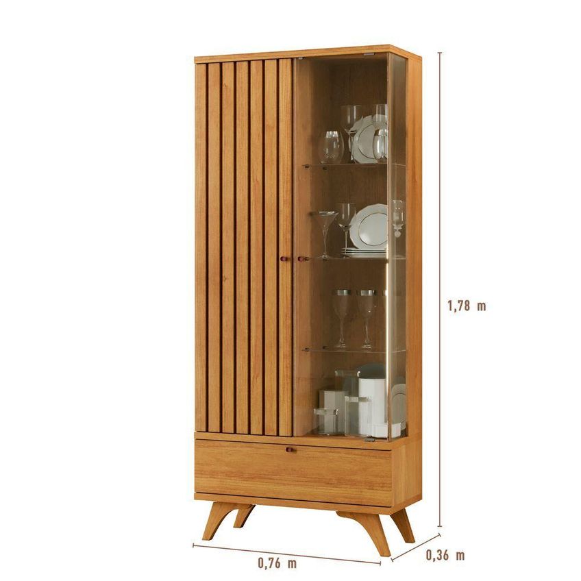 Cristaleira Versátilis Moderno 2 Portas 1 Gaveta MDF-MDP 76cm Naturalle Mavaular Móveis - imagem 5