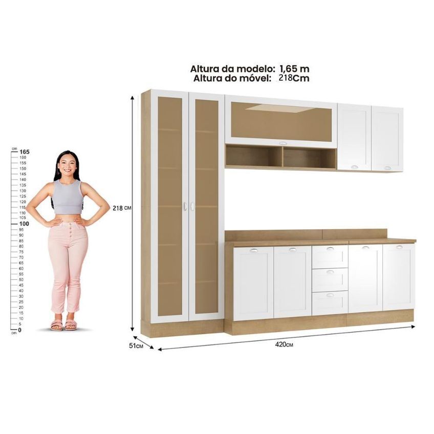 Cozinha Compacta Denver 7 Portas 3 Gavetas MDF MDP Branco Ditália Móveis - imagem 5