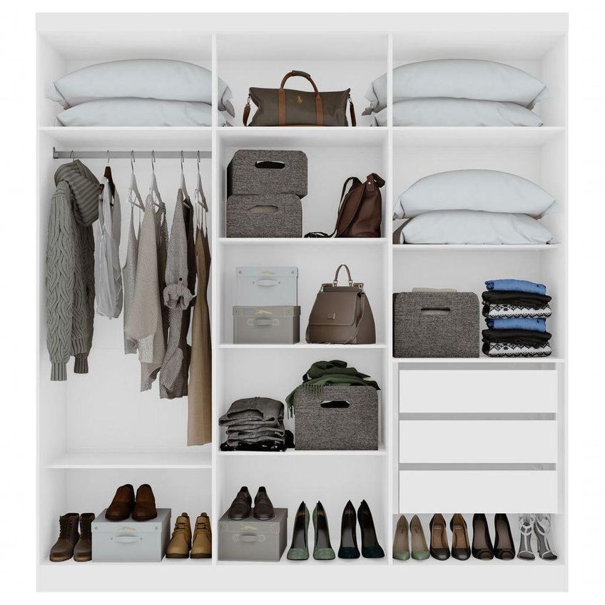 Guarda Roupa Casal Jazz 6 Portas De Bater 3 Gavetas Mdf-mdp Branco Móveis Lopas - imagem 4