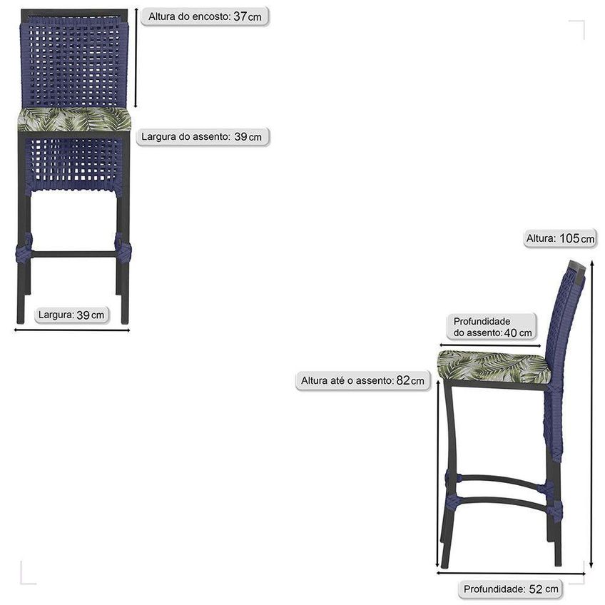 Banqueta Roma Tecido Alumínio Encosto Fixo Preta E Azul Trama Móveis - imagem 4