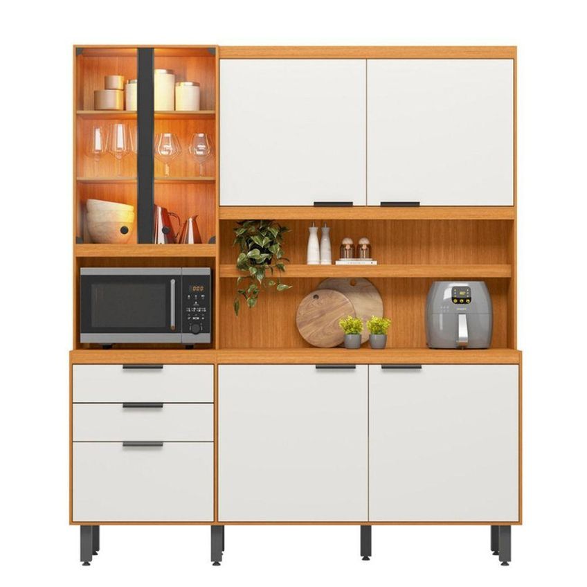 Kit Cozinha Murano 7 Portas 2 Gavetas MDF-MDP 182cm Freijó Pallazio - imagem 3