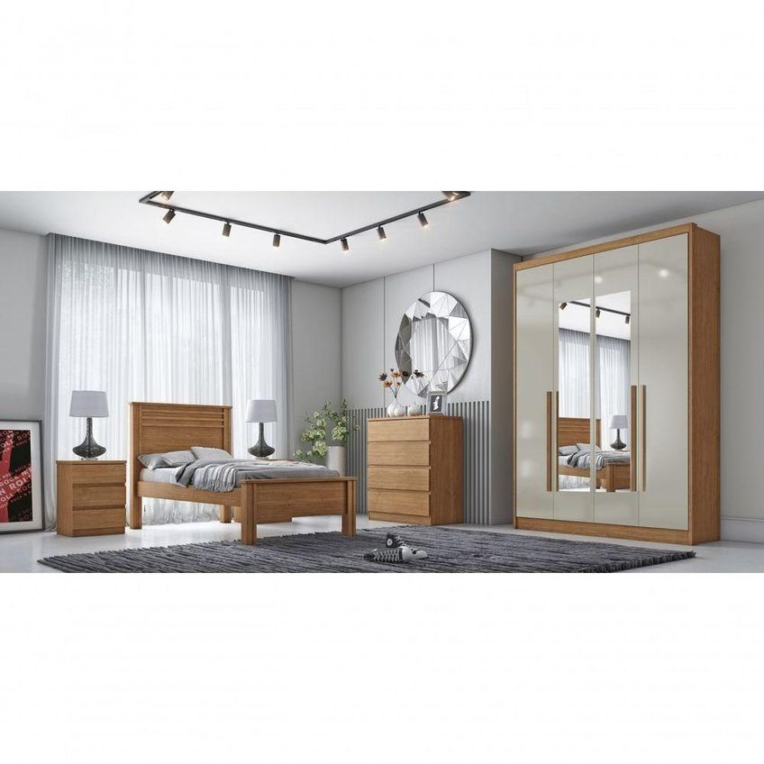 Guarda Roupa Casal Moderni New 4 Portas De Bater 3 Gavetas Mdp Com Espelho Cumaru-fendi Móveis Novo - imagem 3