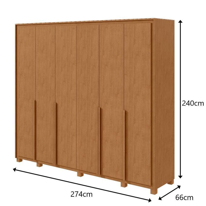 Guarda Roupa Casal Imperatore 6 Portas De Bater 6 Gavetas MDF Amendoa Clean Móveis Lopas - imagem 2