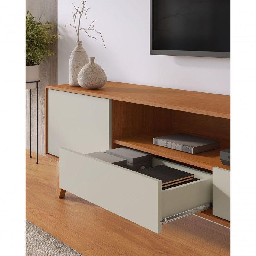 Rack Sinus 180 Para TV 55" 180cm MDF Com Gavetas Off White Mavaular Móveis - imagem 3