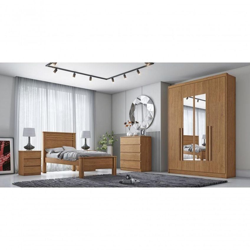 Guarda Roupa Casal Moderni New 4 Portas De Bater 3 Gavetas Mdp Com Espelho Cumaru Fendi Móveis Novo - imagem 4