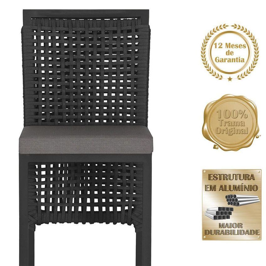 Kit 2 Banquetas Roma Alumínio Tecido Corda Náutica Com Encosto Preto Trama Original - imagem 4