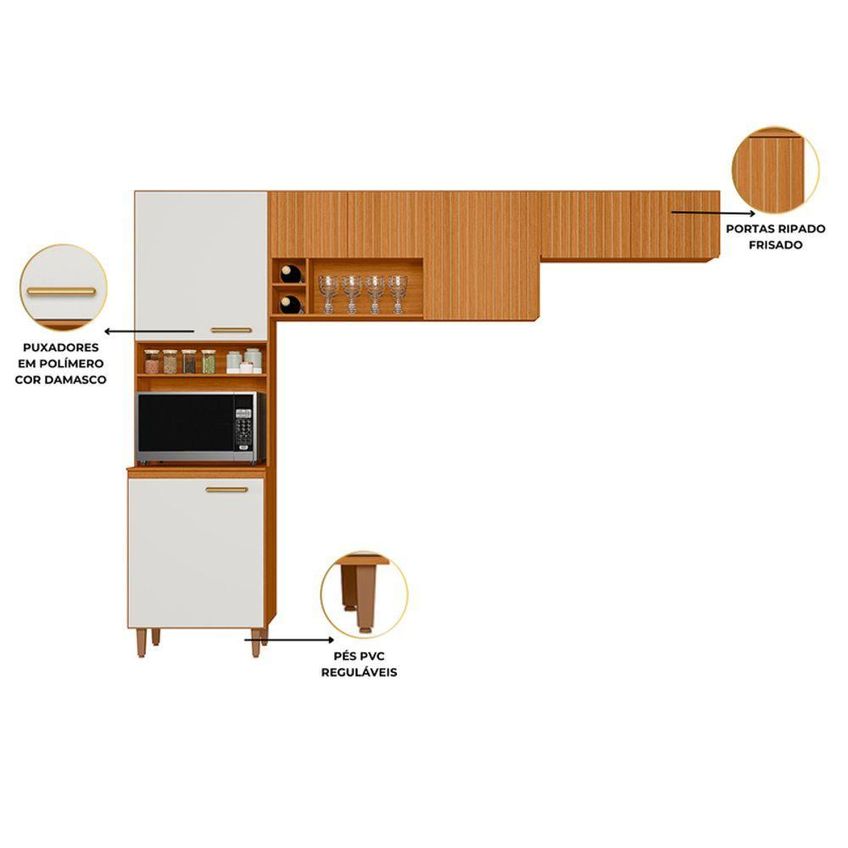 Cozinha Compacta Sicília 7 Portas MDF-MDP 260cm Freijó Pallazio - imagem 4