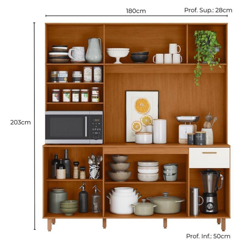 Kit Cozinha Núria 9 Portas 1 Gaveta MDF-MDP 180cm Amadeirado Pallazio - imagem 5
