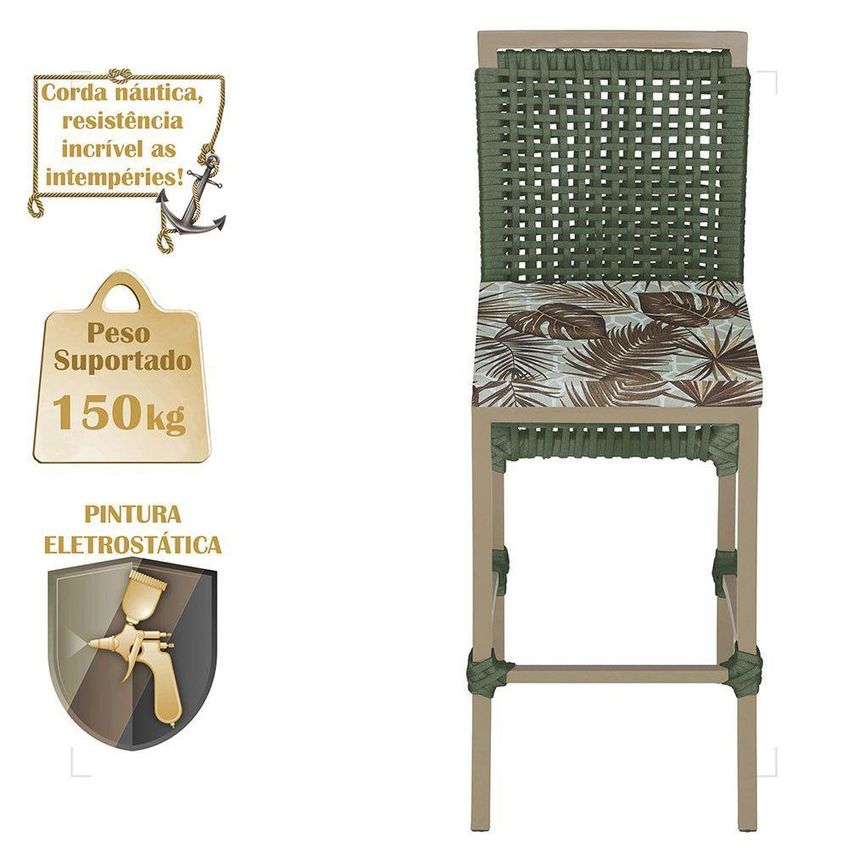 Kit 7 Banquetas Roma Alumínio Assento Tecido Fixo Com Encosto Verde Trama Original - imagem 3