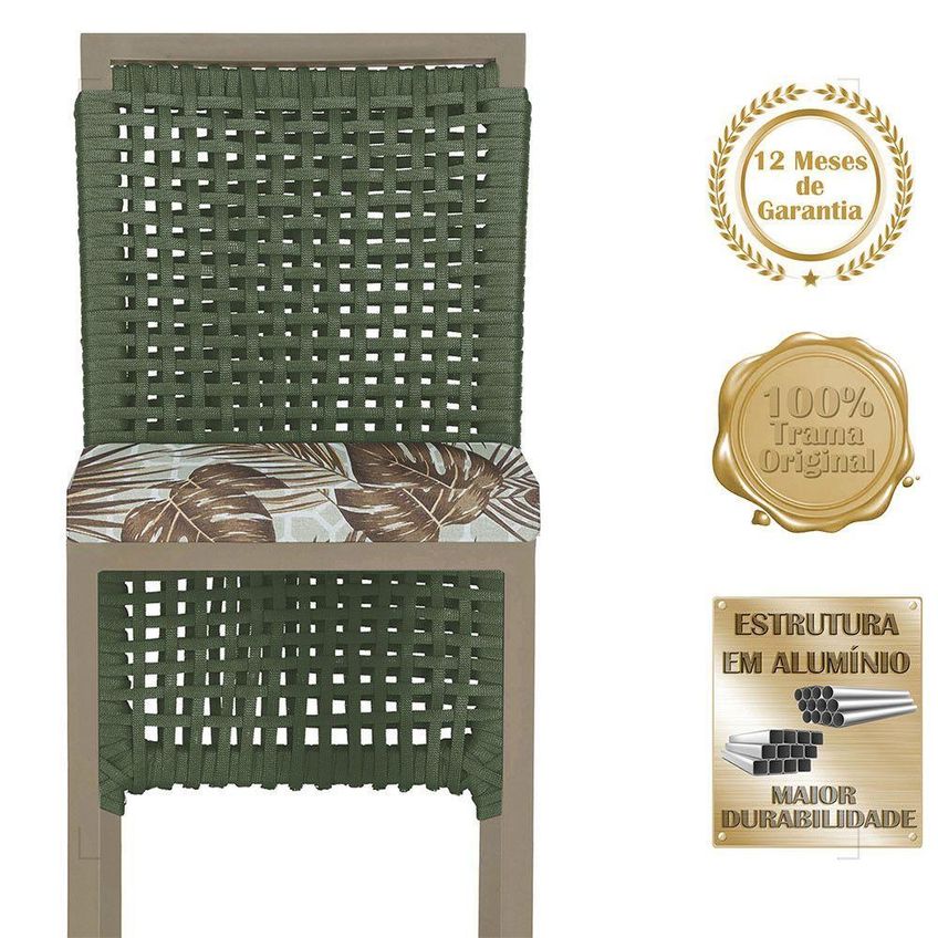 Kit 7 Banquetas Roma Alumínio Assento Tecido Fixo Com Encosto Verde Trama Original - imagem 4