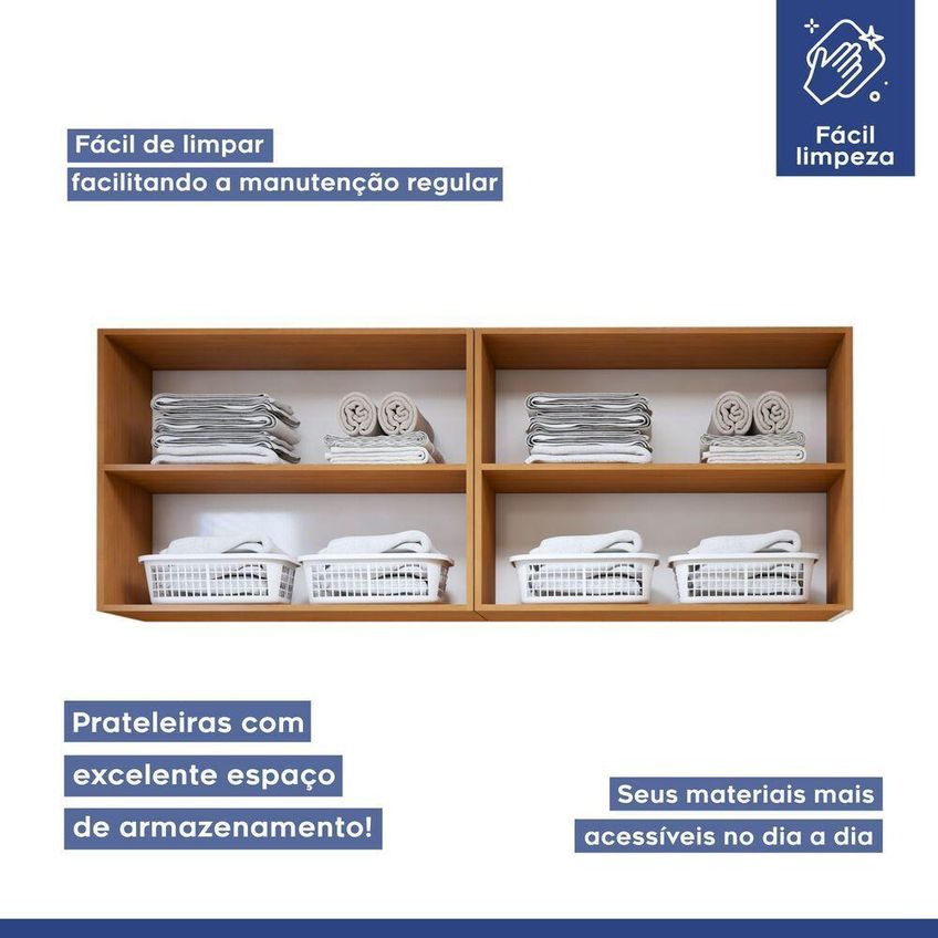 Lavanderia Modulada Guarapari 4 Portas 2 Prateleiras MDF-MDP 160cm Off White Kaiki Móveis - imagem 3