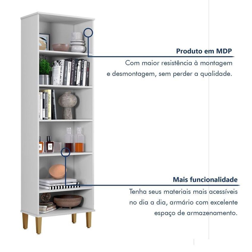 Armário Multiuso Goiânia 2 Portas 4 Prateleiras MDP 60cm Branco Kaiki Móveis - imagem 3