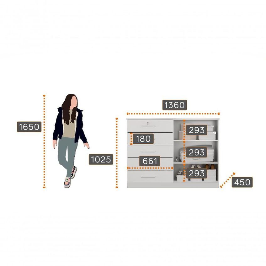 Cômoda Space 5 Gavetas MDF-MDP Com Puxador de MDF Branco Móveis Novo Horizonte - imagem 3