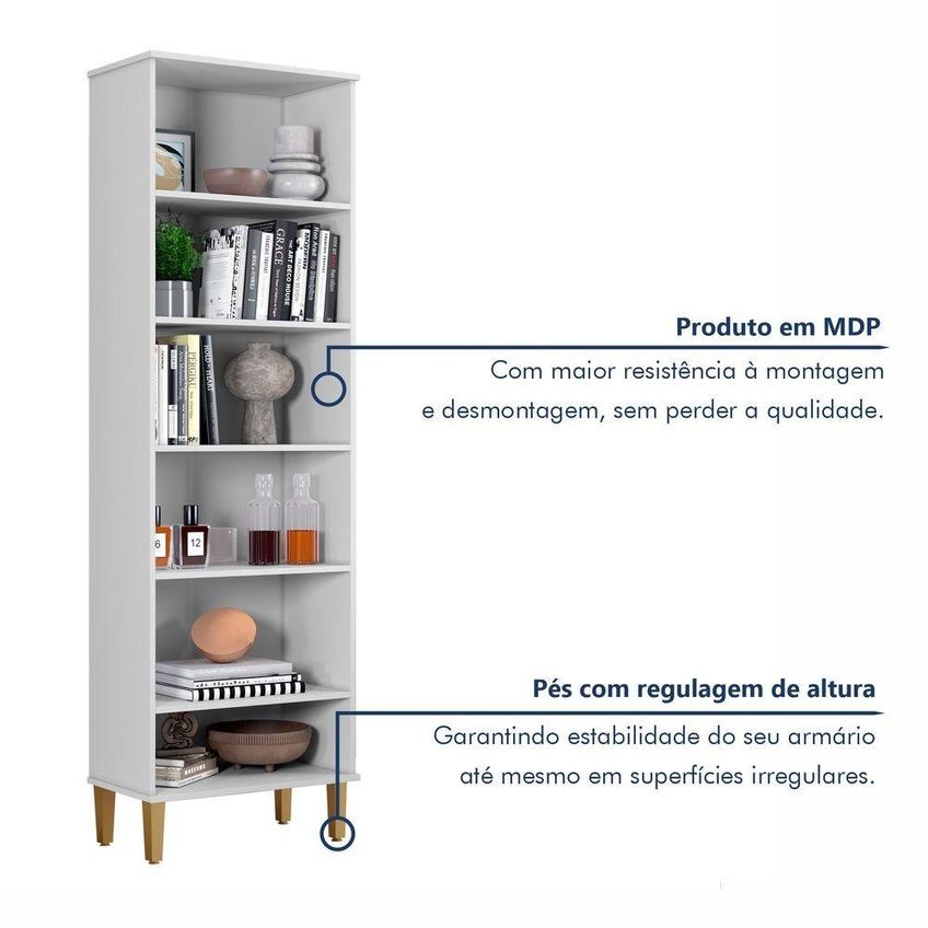 Armário Multiuso Manaus 1 Porta 5 Prateleiras MDP 60cm Branco - imagem 3