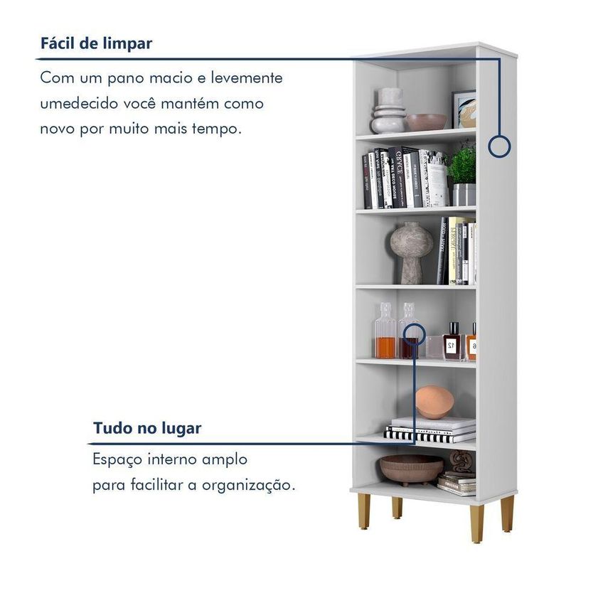 Armário Multiuso Manaus 1 Porta 5 Prateleiras MDP 60cm Branco - imagem 5