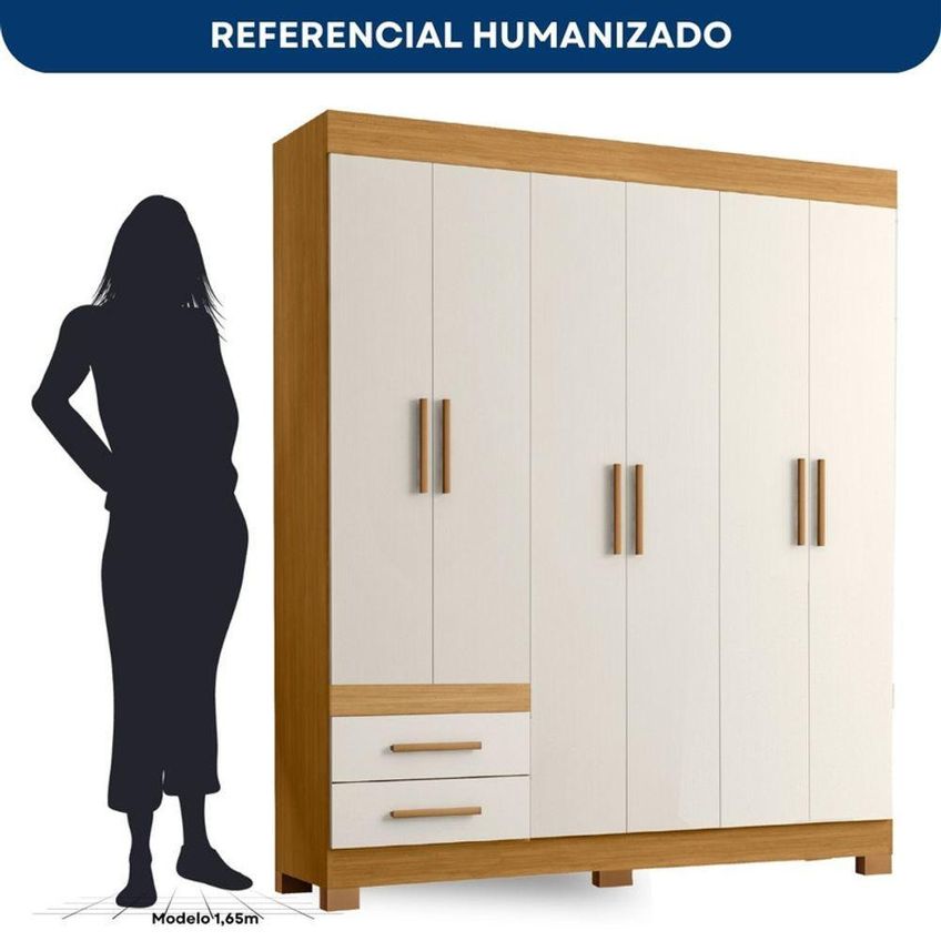 Guarda Roupa Casal New Recife 6 Portas Giratórias Mdp Freijó E Off White Pallazio - imagem 3