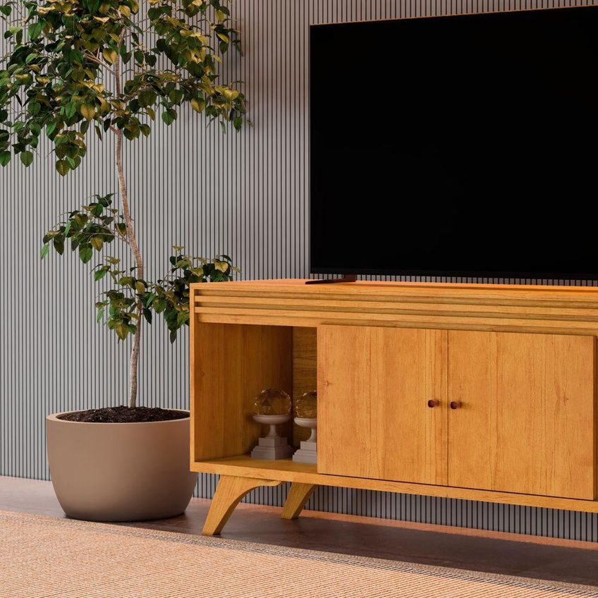 Rack Sevilha Para TV 55" 160cm MDF Com Portas Amadeirado Mavaular Móveis - imagem 3