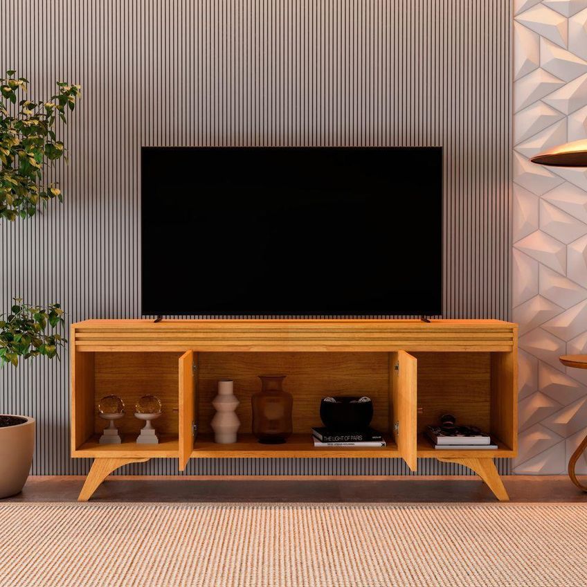 Rack Sevilha Para TV 55" 160cm MDF Com Portas Amadeirado Mavaular Móveis - imagem 4