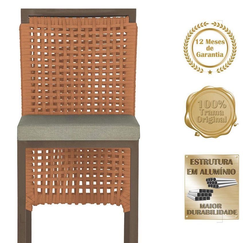 Kit 7 Banquetas Roma Alumínio Tecido Com Encosto Marrom Trama Original - imagem 3