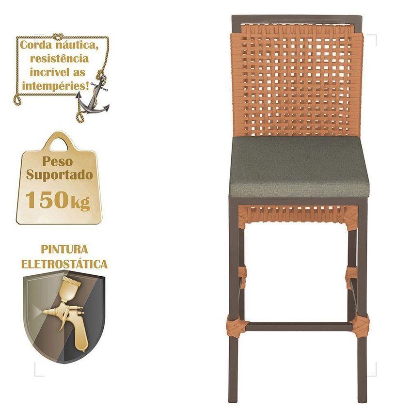 Kit 7 Banquetas Roma Alumínio Tecido Com Encosto Marrom Trama Original - imagem 4