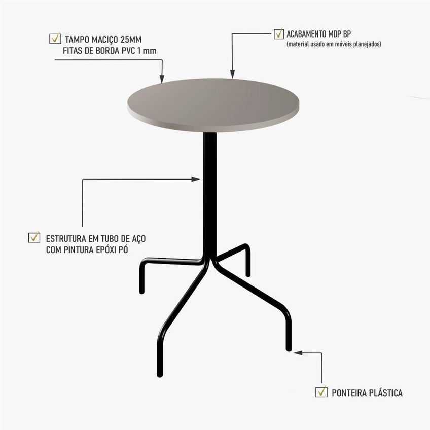 Mesa Bistrô Somb80rd 1 Prateleira Mdp Tamanho 80cm Preto Soho Home Design - imagem 4