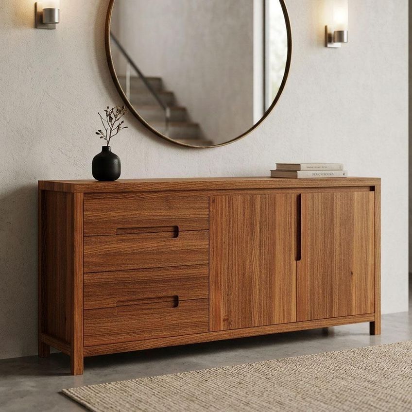Aparador Buffet Dunia F06 2 Portas 1 Prateleira Madeira Maciça Marrom Lyam Decor - imagem 4