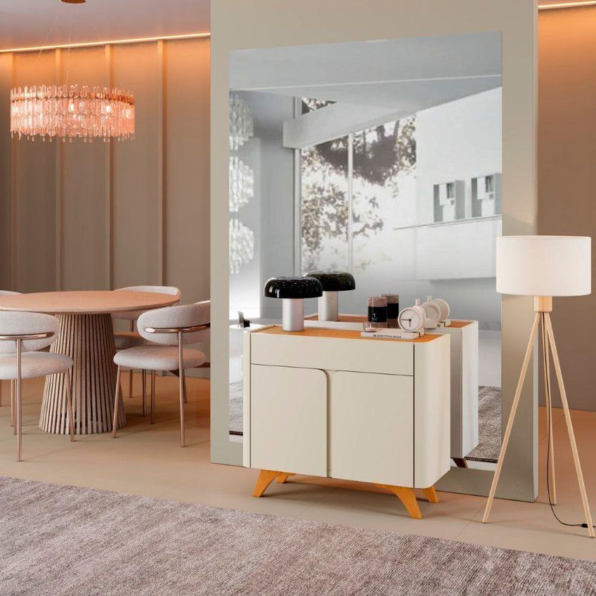 Buffet Aros 2 Portas Madeira Maciça Com Dobradiça Slow Motion Off White - imagem 4