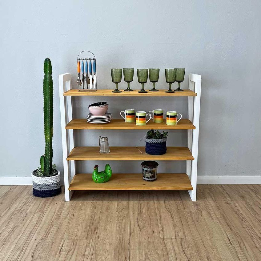 Aparador Linea Ample Moderno 4 Prateleiras 100cm Nozes E Branco Artfactory Design - imagem 5