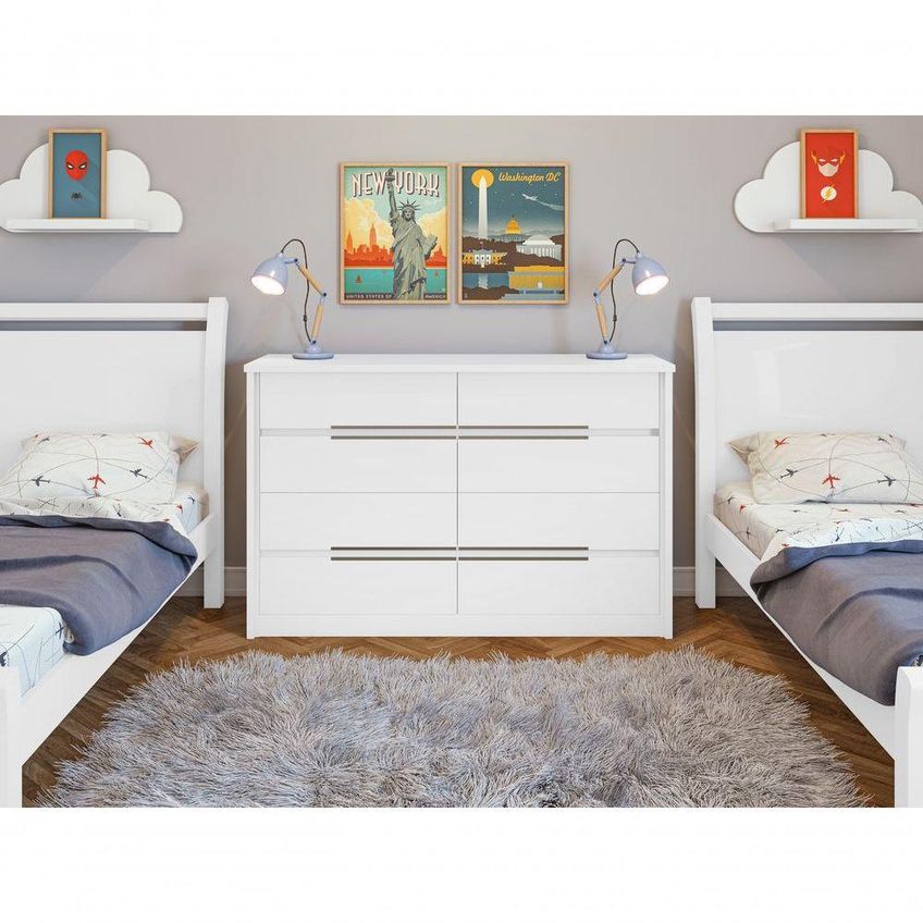 Cômoda Urban 8 Gavetas MDP MDF Puxador Alumínio Branco Móveis Lopas - imagem 3