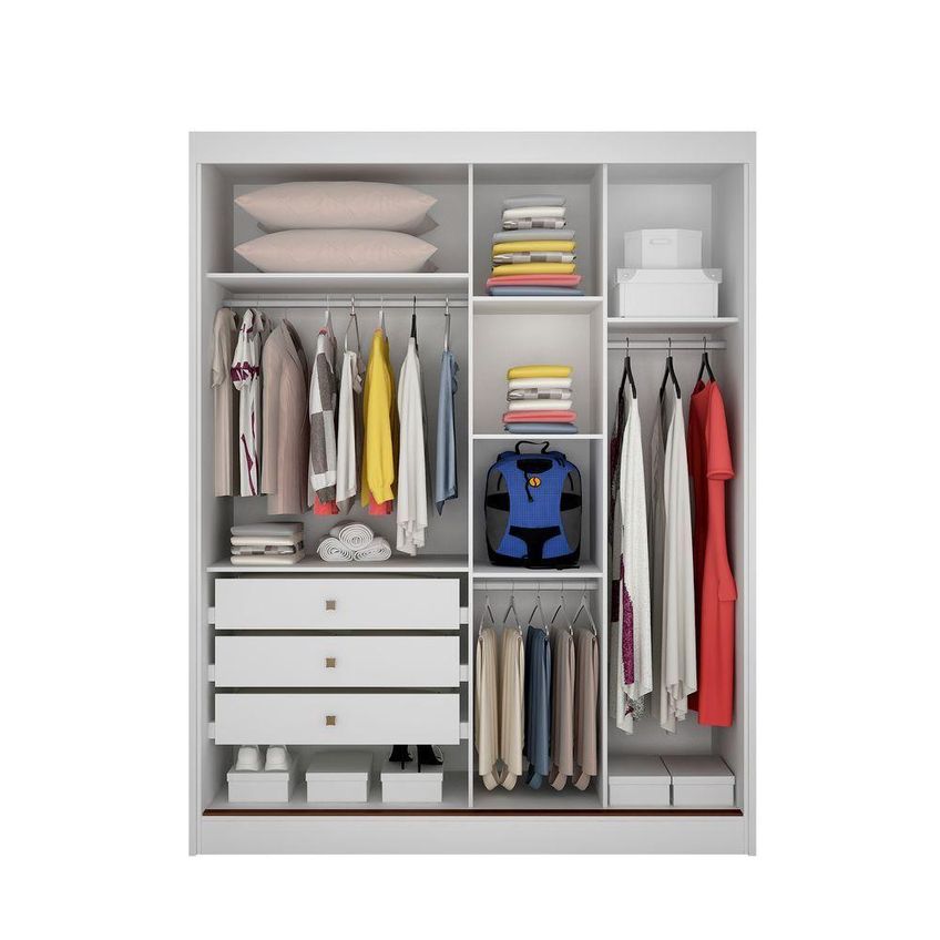 Guarda Roupa Casal Virtus Plus 2 Portas De Correr 3 Gavetas MDF Com Espelho Cumaru-Fendi Móveis Novo - imagem 4
