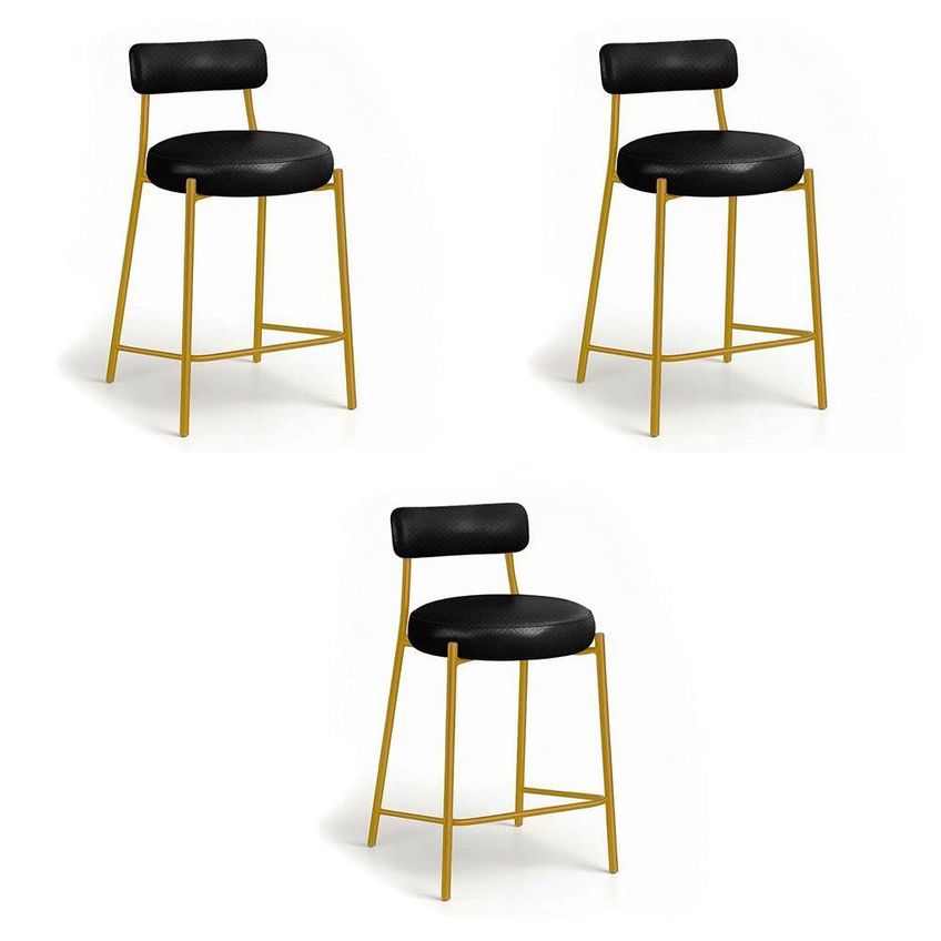 Kit 3 Banquetas Altas Londres Pu Aço Industrial Encosto Preto D'rossi - imagem 2
