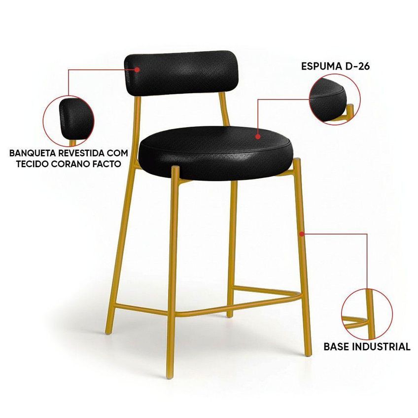 Kit 3 Banquetas Altas Londres Pu Aço Industrial Encosto Preto D'rossi - imagem 3