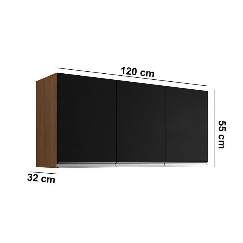 Armário Aéreo Leticia A01 120cm 3 Portas MDP Giratória Amêndoa E Preto D'rossi - imagem 5